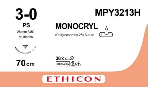MONOCRYL непофарбований 70см M2 USP3/0 одна голка PS PRIME MP, тип зворотньо-ріжуча Reverse Cutting, 26мм, 3/8 кола